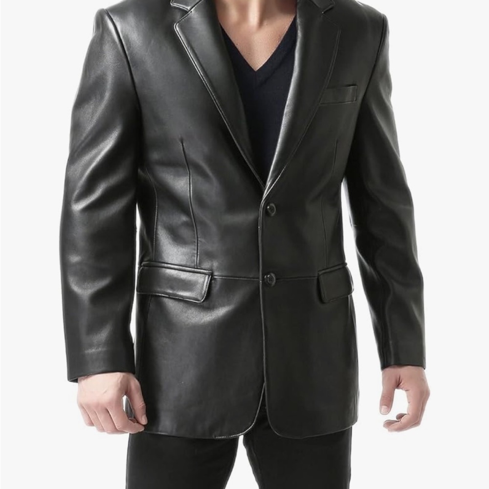 Men's Black Leather Blazer
